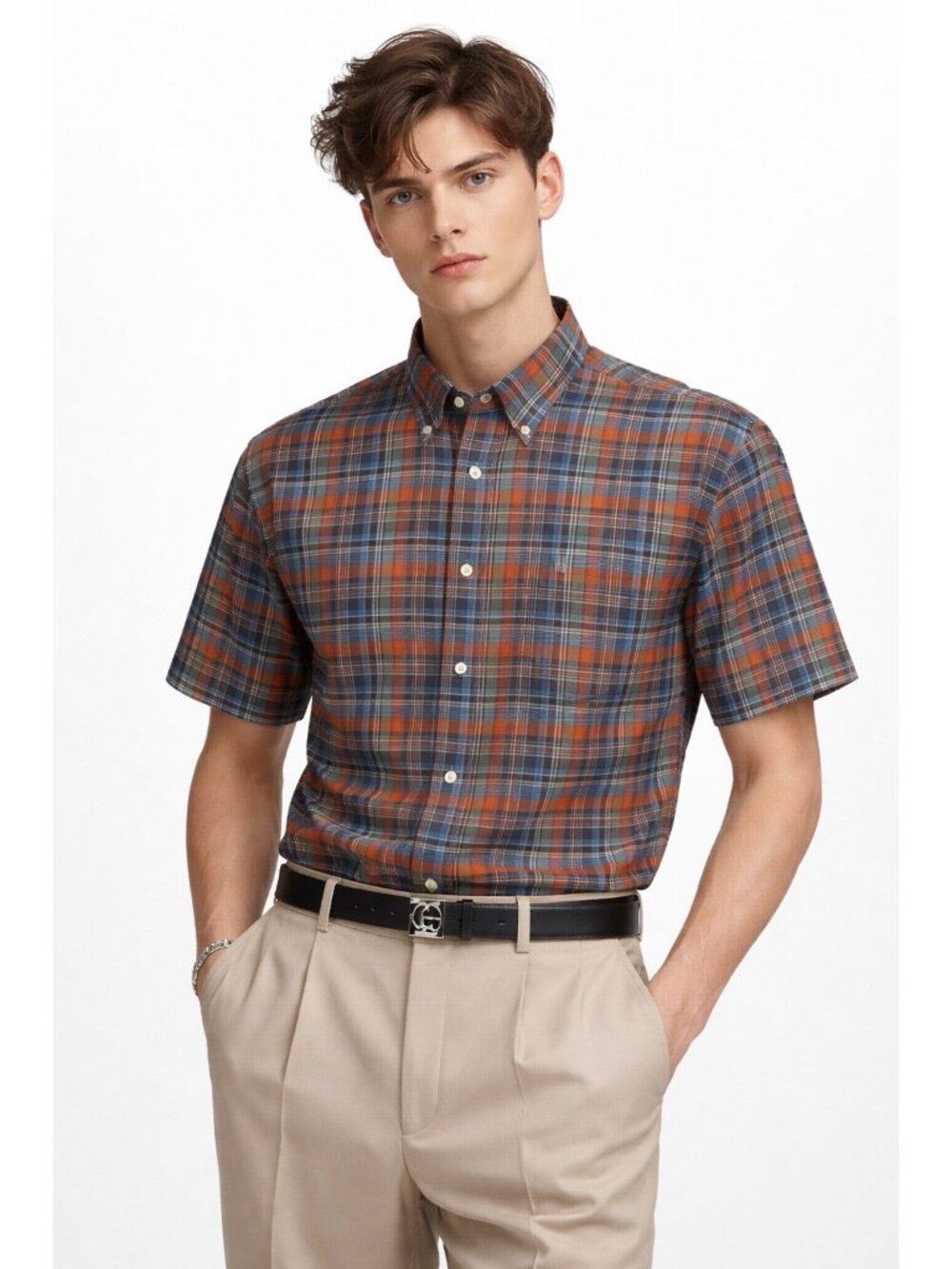 Givenchy Men's LARGE Plaid Button Up Shirt Short Sleeve Cotton Casual NWOT